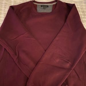 “Dressy” sweatshirt. Pairs well with jeans or khakis. Wine color.